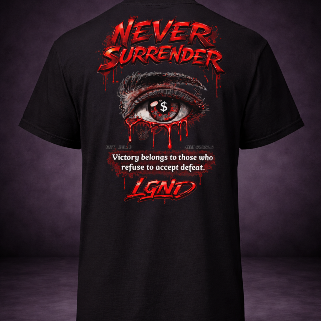 Never Surrender T-Shirt (Black) | Legacy-Inspired Streetwear by LGND