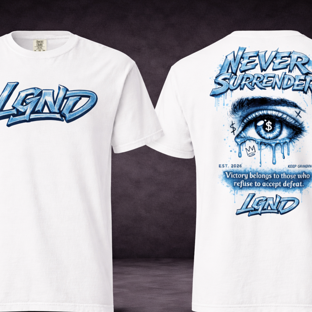 Never Surrender T-Shirt (WhiteBlue) | Legacy-Inspired Streetwear by LGND