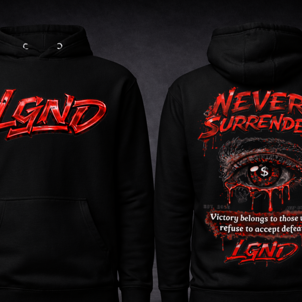 Never Surrender Hoodie (BlackRed) | Legacy-Inspired Streetwear by LGND