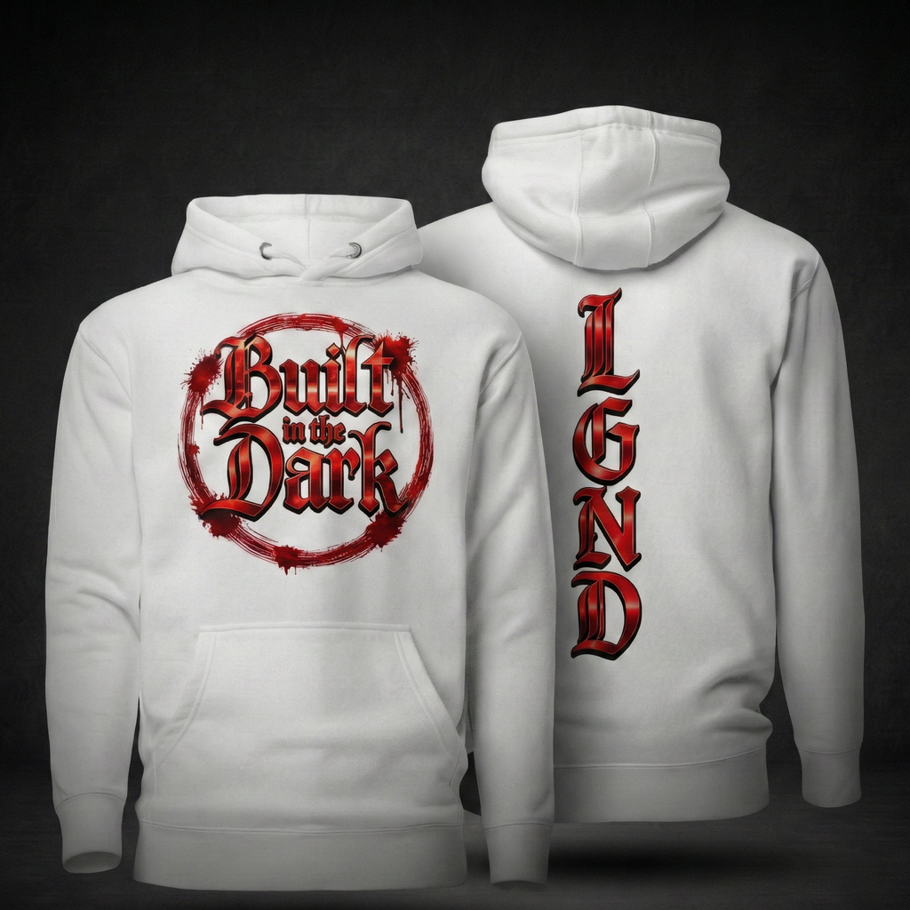 Built in the Dark Hoodie (White) | Legacy-Inspired Streetwear by LGND